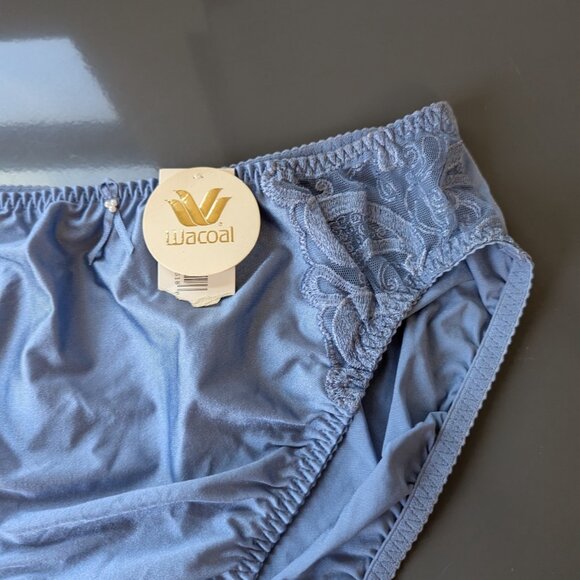 Vintage Wacoal Satin Second Skin High Cut Embroidered Panties Blue XL 84164 - Picture 4 of 12